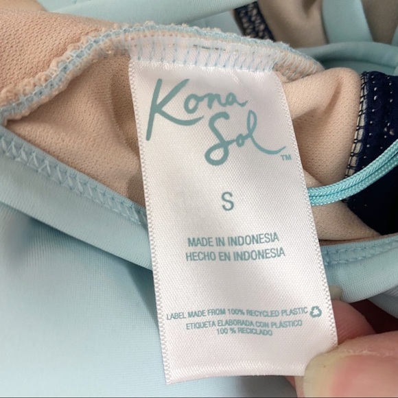 KONA SOL Blue Colorblock Open Back One Piece Swimsuit NWT Small - Picture 11 of 14